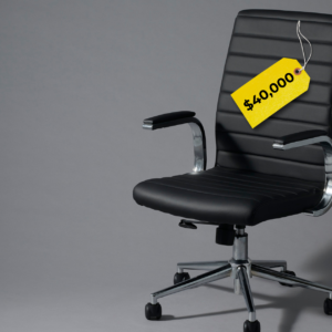 black office chair in an empty room with a $40,000 price tag to symbolise the cost of a slipping newsletter