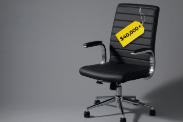 black office chair in an empty room with a $40,000 price tag to symbolise the cost of a slipping newsletter