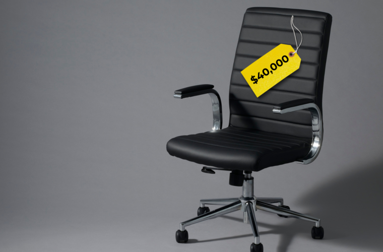 black office chair in an empty room with a $40,000 price tag to symbolise the cost of a slipping newsletter