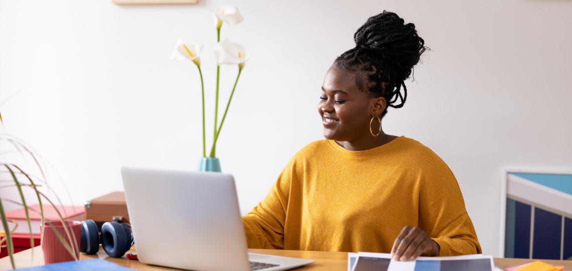 Young black female entrepreneur working from home